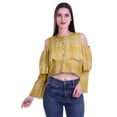thumbnail image 1 of Moomaya Printed Casual Long Sleeve Tops Women Cold Shoulder Ruffle Sleeves Top, 1 of 4
