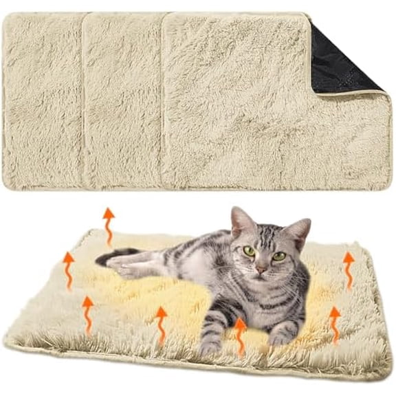 4 Pack Self Warming Cat Pad Self Heating Cat Mat Thick Faux Fur Plush Pet Bed Thermal Washable Dog Mat Anti Slip Bottom for Outdoor Indoor Pets(Camel,16" X 20")