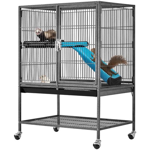 Yaheetech Small Animal Cage with Rolling Wheels, Removable Ramp & Platform, Black