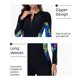 thumbnail image 2 of TaTaai Women's Long Sleeve Rash Guard Swimsuit, Printed Zipper Front Wetsuit with Mid Length Shorts, Sporty Swimwear for Surfing, Diving and Water Sports Gift, 2 of 9