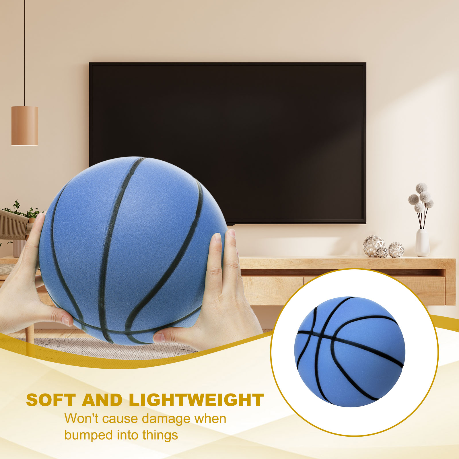 Uxcell Silent Basketball 9.5" No Noise High-Density Foam Dribbling Indoor Basketball with Net Bag forIndoor Sport Blue