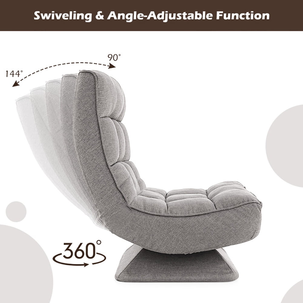 Finihen Swivel Floor Chair, 5-Level Adjustable 360° Swivel Floor Chair with Massage Pillow, Recliner Chair for Relaxing Reading Gaming TV Watching, Gray