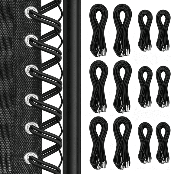 XIBUFE Chair Replacement Cord Kit,12Pcs,with 6 Long&Short Bungee Cords,Black(88.58&45.28in)
