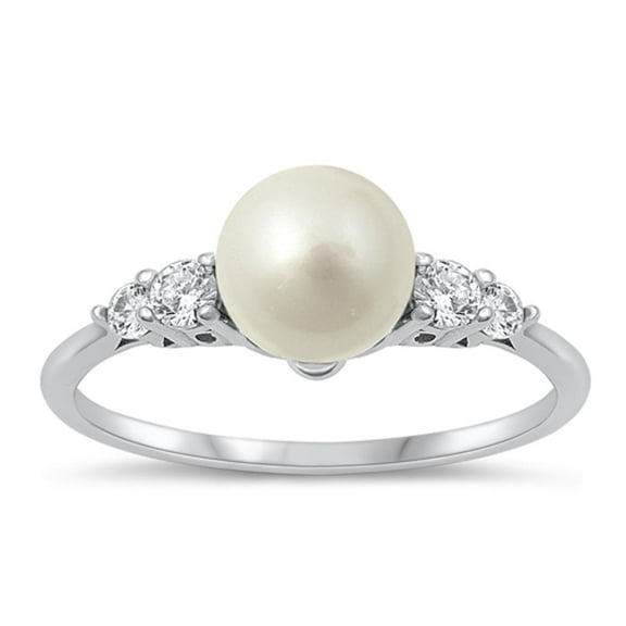 Fancy White Cubic Zirconia Simulated Pearl Ring .925 Sterling Silver Band Jewelry Female Male Size 7