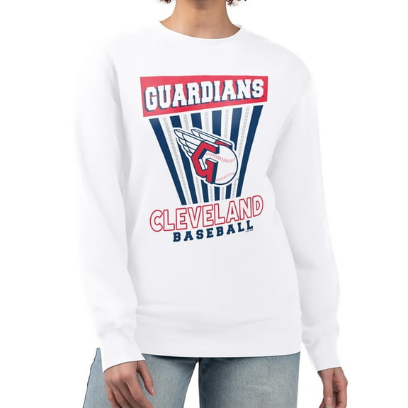 Women's Starter White Cleveland Guardians Poster Print Team Fleece Pullover Sweatshirt