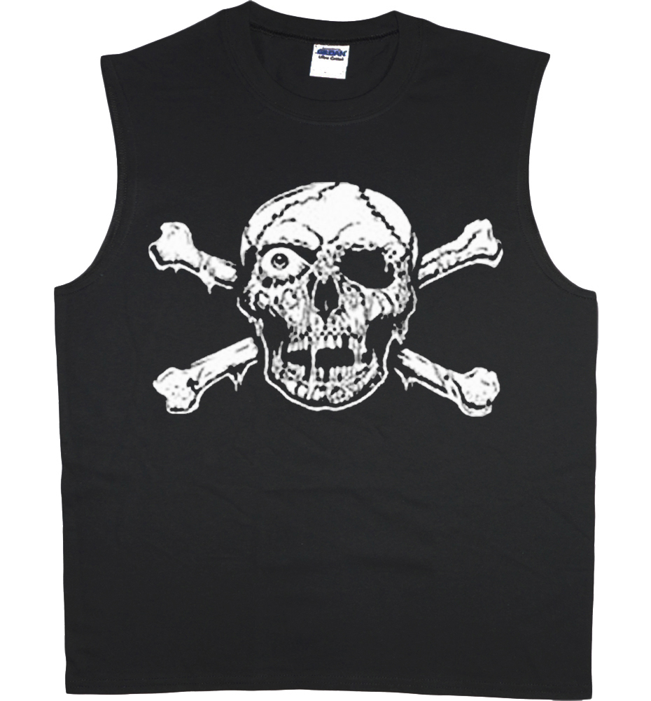 Gildan Men's Sleeveless T-Shirt – American Flag Skull Graphic, Black, 100% Cotton Muscle Tee