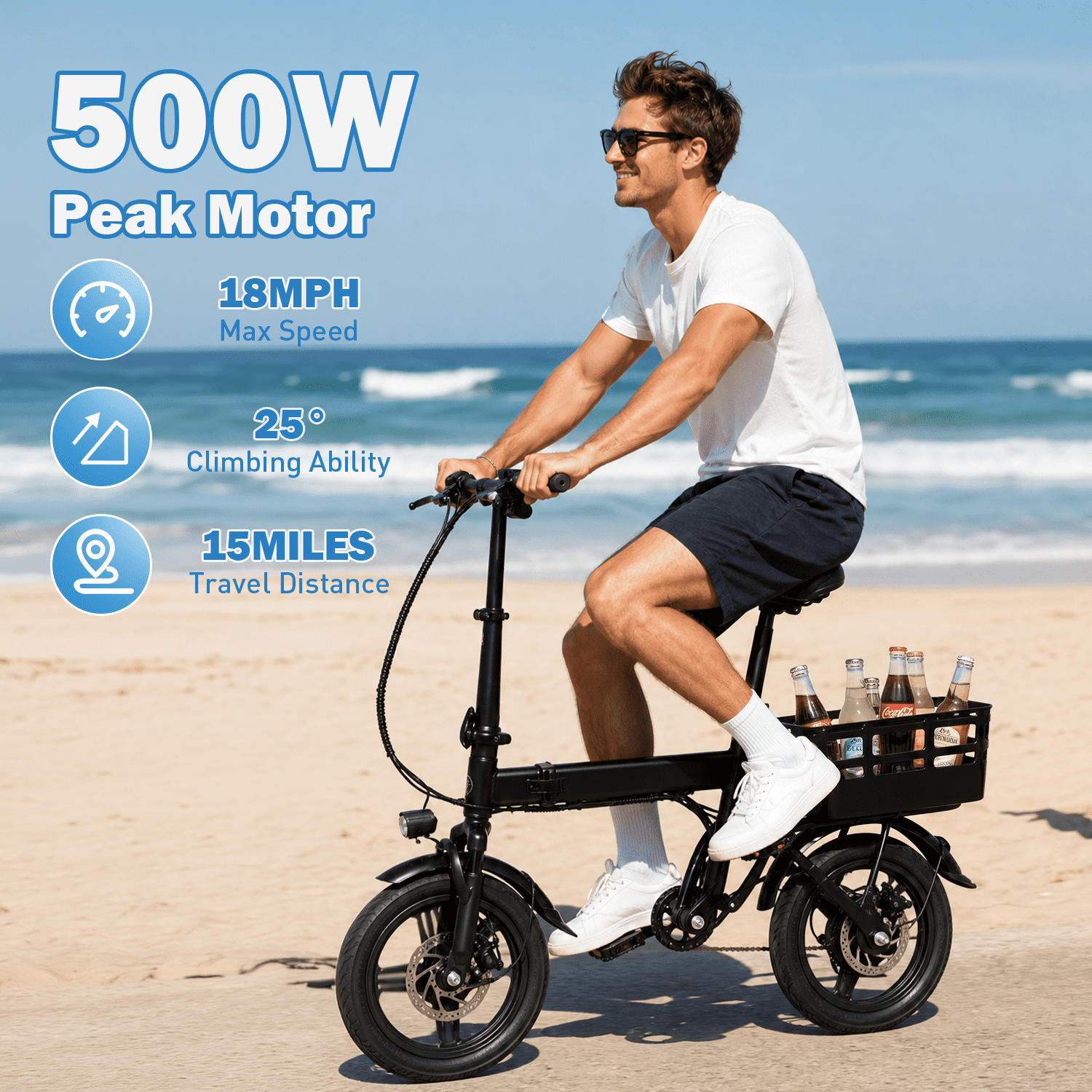 XKJ Electric Bike for Adults, Ebike, Electric Bicycle with 48V 12AH Removable Battery,14" Folding Ebike, 20MPH,20+ Miles(MAX),500W High Motor,Multi-Shock Absorption,Commuting Mini E Bikes,UL2849