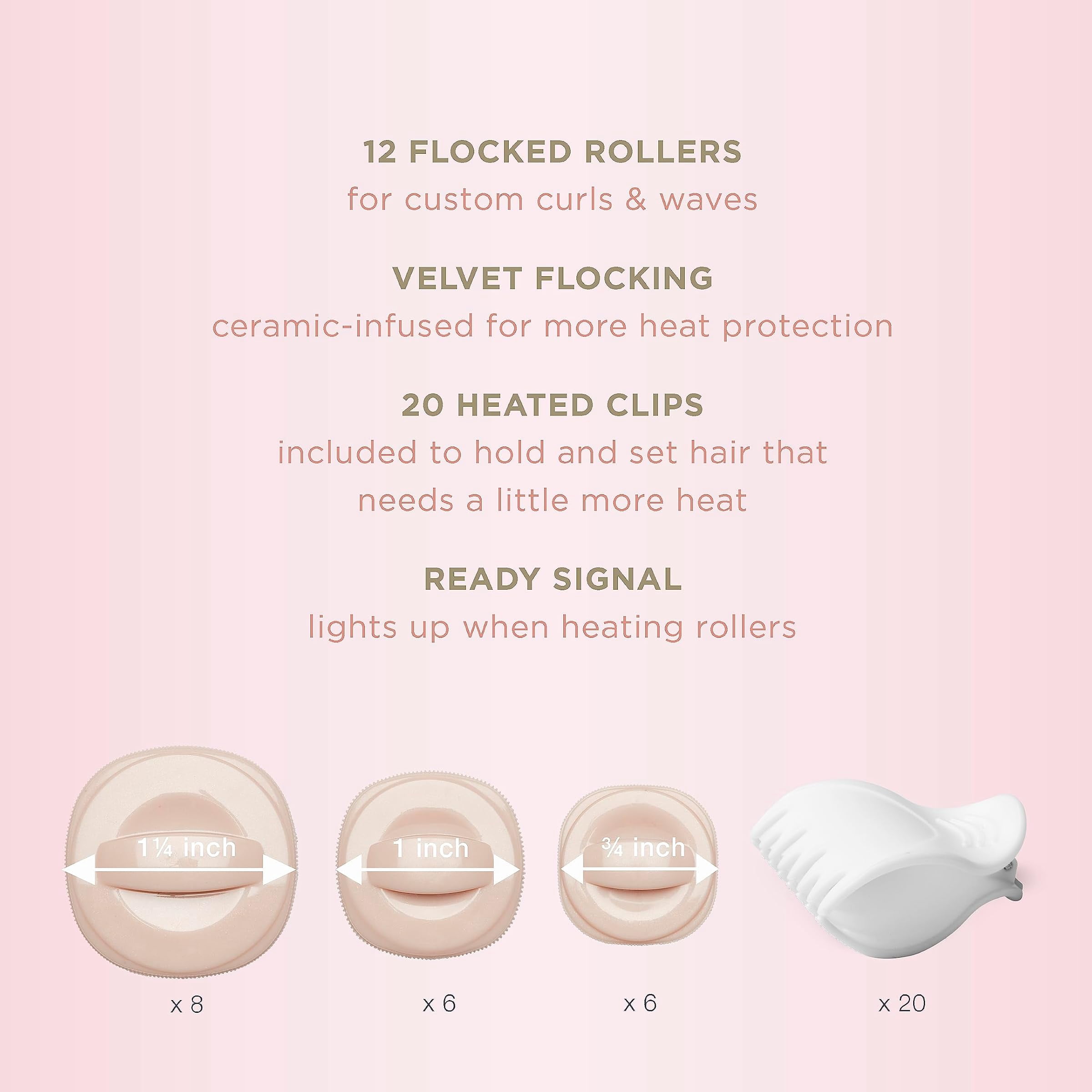 Infiniti Pro by Conair Ceramic Flocked Hot Rollers for Women, 20 Assorted Hair Curlers with Clips, 85-Second Heat-Up, For Long, Medium, and All Hair, White