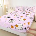 thumbnail image 4 of Homewish Girly Halloween Kawaii Ghost Bed Sheets,Floral Bow Print Full Size Sheets,Light Lavender White,4-Piece,1 Flat Sheet,1 Fitted Sheet and 2 Pillowcases, 4 of 6