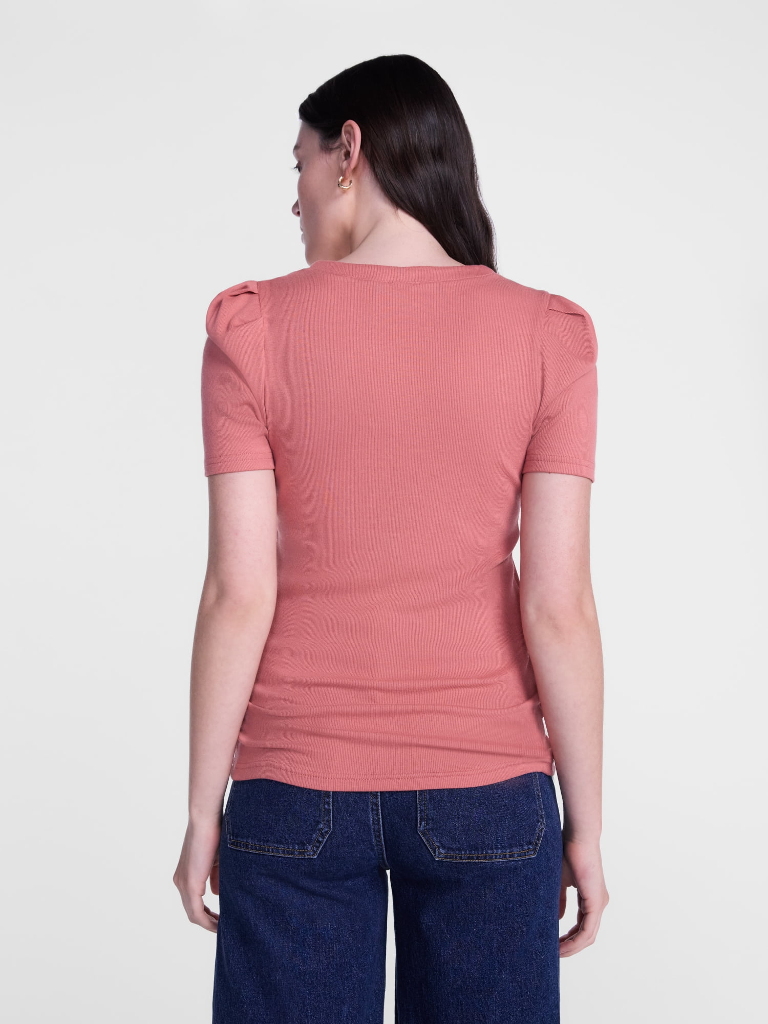 Scenario Women's V-Neck Henley Top with Short Puff Sleeves, Sizes XS-XXXL