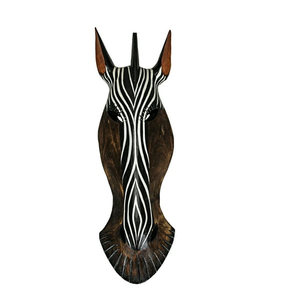 Hand-Carved Brown Wood African Zebra Jungle Mask Wall Hanging - 20 Inches High - Artisan Crafted - Perfect for Jungle-Themed Rooms, Patios, or Tiki Bars