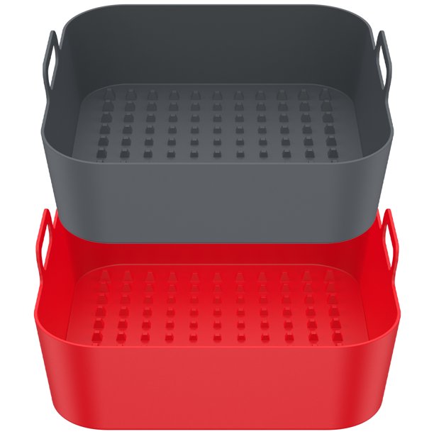 2 ollas de silicona para freidora de aire con asa, revestimiento reutilizable para freidora de aire resistente al calor, cesta de silicona para freidora de aire, bandeja cuadrada para hornear, accesor