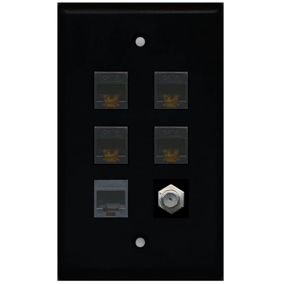 Ultra Spec Cables 4 Port Cat6 Ethernet Coax Phone Wall Plate Solid Black