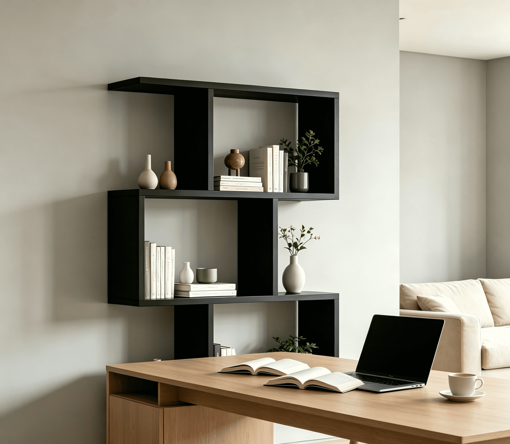 Three layer simple household black bookshelf