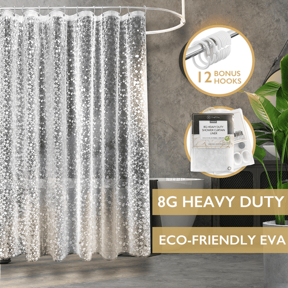 ComfiTime Clear Shower Curtain Liner | Extra Long 8G Heavy-Duty Shower Liner with Weighted Magnets, 100% Waterproof EVA Vinyl, Rustproof Brass Grommets, 12 Hooks, 72" x 72"