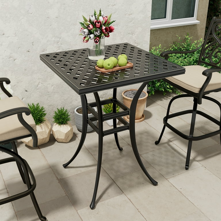 Mondawe 29 inch Cast Aluminum Bar Table Outdoor Diagonal Grid