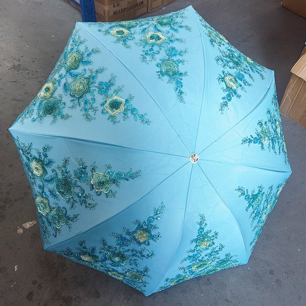 Lace Embroidery Sun Umbrella Ladies Anti-UV Umbrella Folding Parasol Umbrella Vintage Flower Embroidery Umbrella Sun/Rain/Snow Folding Umbrella
