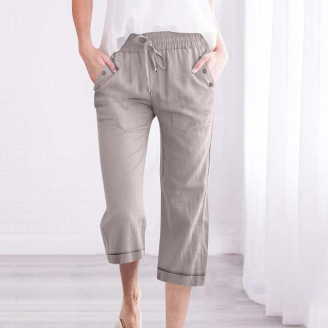 Pantalons Capri pour Femmes, Ample avec Cordon de Serrage 3/4
