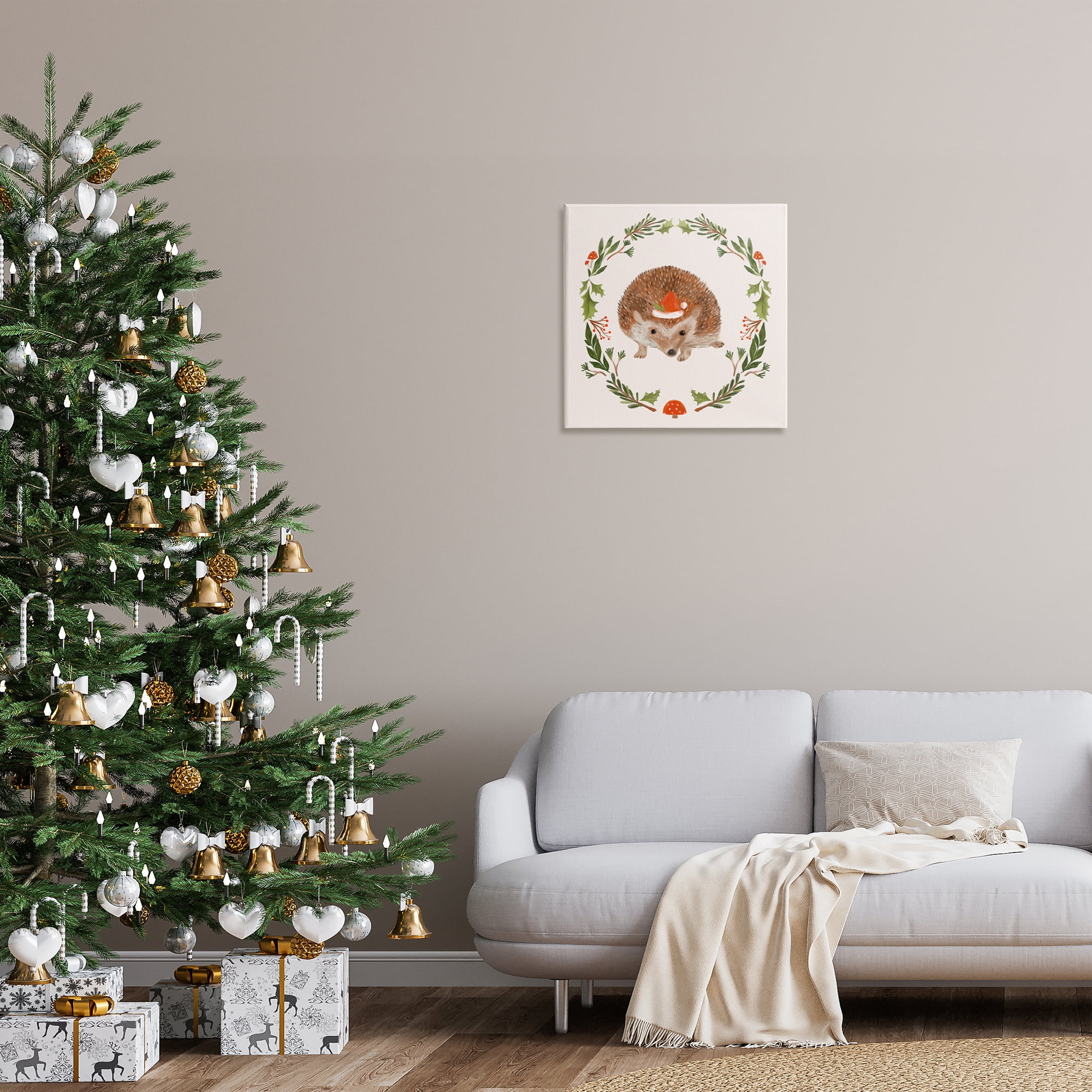 Stupell Industries Holiday Hedgehog Wreaf Holiday Painting Gallery Wrapped Canvas Art Prints Wall Art, 24 x 24