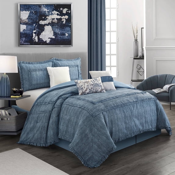 Nanshing Levitt Microfiber Super Soft 7-Piece Bedding Comforter Set, California King, Blue