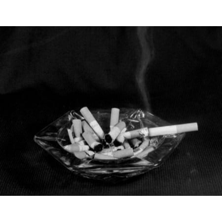 - Ashtray full of cigarette butts with single cigarette smoking Stretched Canvas - (24 x 36)