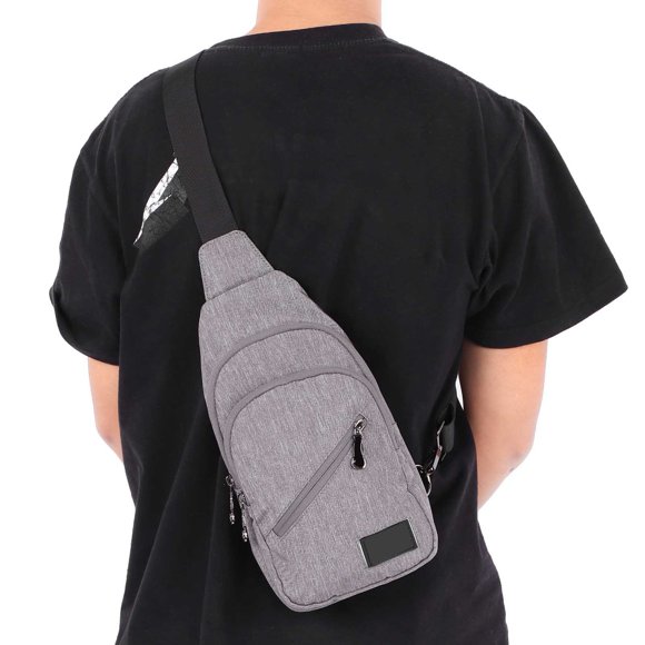 Shoulder Messenger Bag, Waterproof Anti Slip Chest Bag Large Capacity for Men for Travel Light Grey