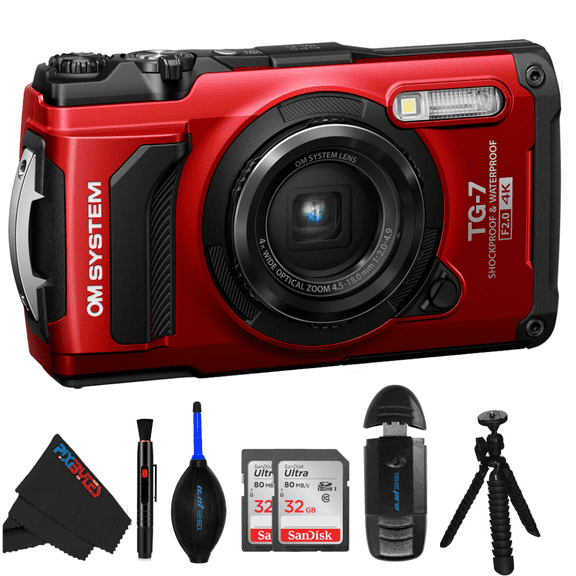OM SYSTEM Tough TG-7 Digital Camera (Red) -PixiBytes Basic Bundle