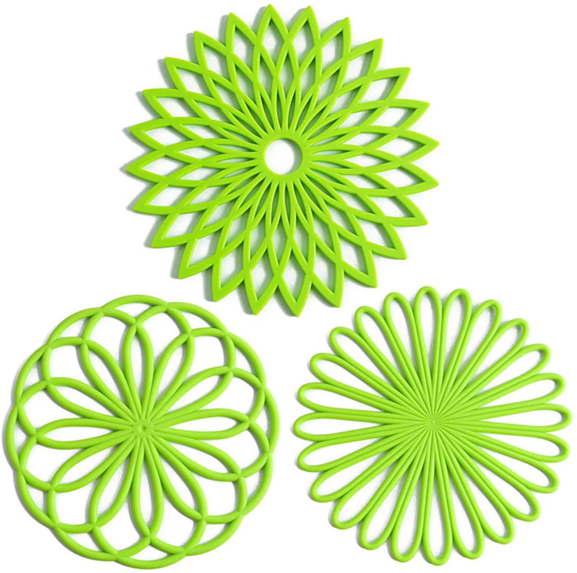 set of 3 Pack Light green Premium Quality Insulated Flexible Durable Non Slip Hot Pads and Coasters Cup Silicone Multi-Use Flower Trivet Mat