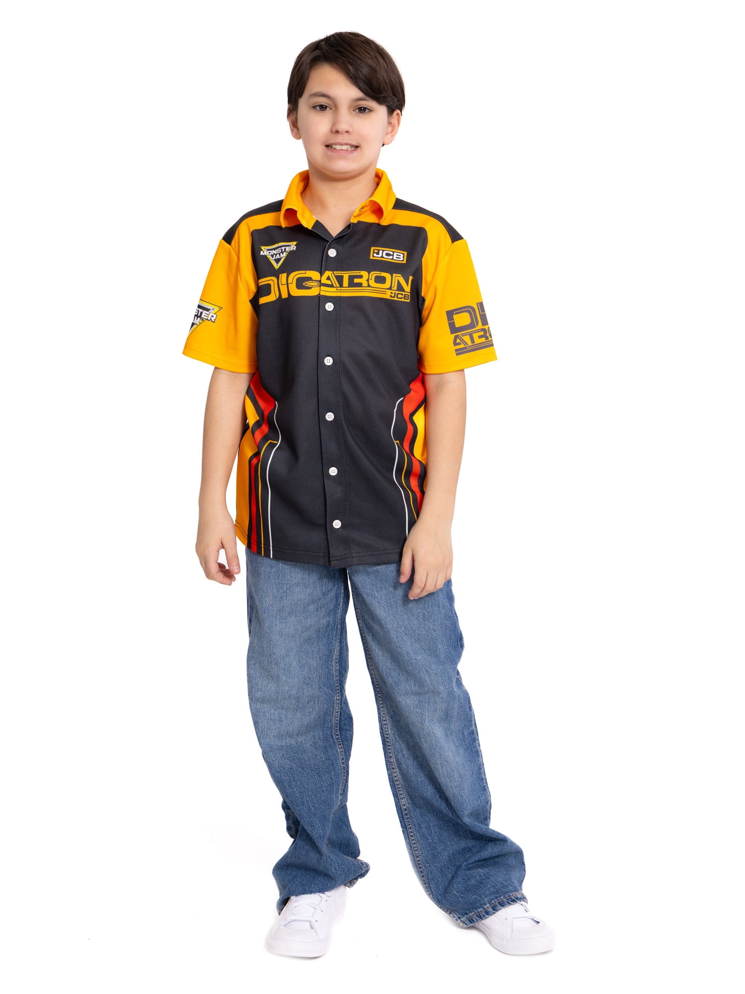 Monster Jam Digatron Boys Button Shirt with Short Sleeves, Sizes 4-16