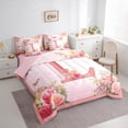 thumbnail image 4 of Homewish Pink Letter L 7pcs Bedding Comforter Set,Monogrammed Theme Queen Bedding Sets,Country Floral Cartoon Rose Queen Sheet Sets For Girl Teens,Ultra Soft Bedroom Decor Reversible, 4 of 9