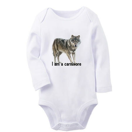 

I Am A Carnivore Funny Rompers Newborn Baby Unisex Bodysuits Infant Animal Wolf Pattern Jumpsuits Toddler 0-12 Months Kids Long Sleeves Oufits (White 6-12 Months)