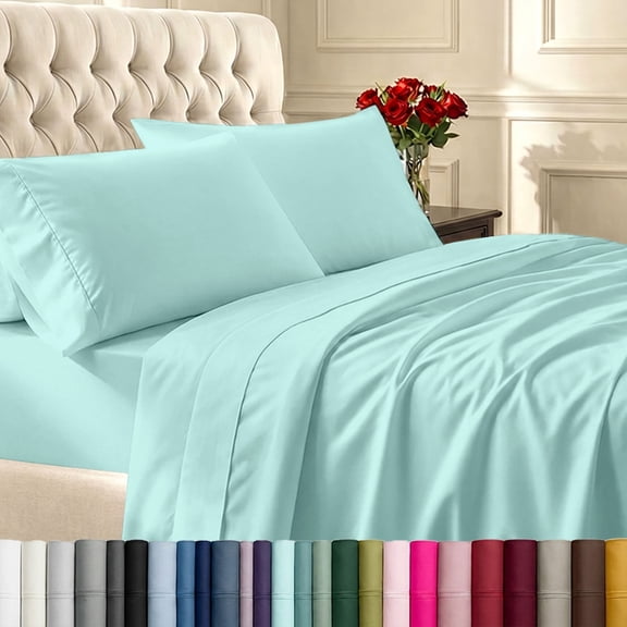 California Design Den 400 Thread Count 100% Cotton Sateen Queen Bed Sheet Set - Seafoam