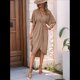 thumbnail image 4 of Vestidos de Corta para Mujer, Cuello en V, Plisados, Ajustados, Fluidos, con Vuelo, Corte Recto, Irregulares, Midi. Caqui XL, 4 of 9