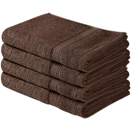 Beauty Threadz Towels Cotton Large Hand Towel Set (4 Pack, Brown - 16 x 28 Inches) - Multipurpose Bathroom Towels for Hand, Face, Gym and