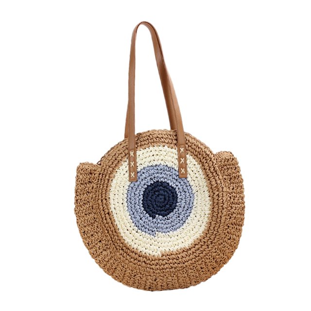 grande tejido de paja, bohemio con asa tejida de hombro informal s Monedero para viajes Verano Mujer Marrón Yuyangstore monedero de paja