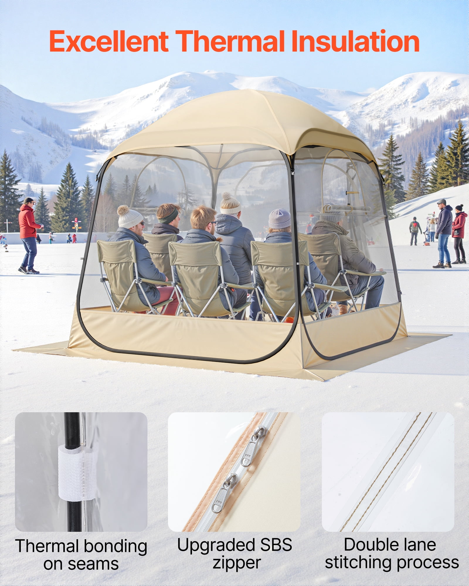 VEVOR Pop up Sports Tent, 72x72 in Clear Bubble Tent for 2-4 Persons, Waterproof Outdoor Pod with Floor Mat & Top Cover, Garden Igloo Dome Tents Camping Shelter for Events Fishing Cheering