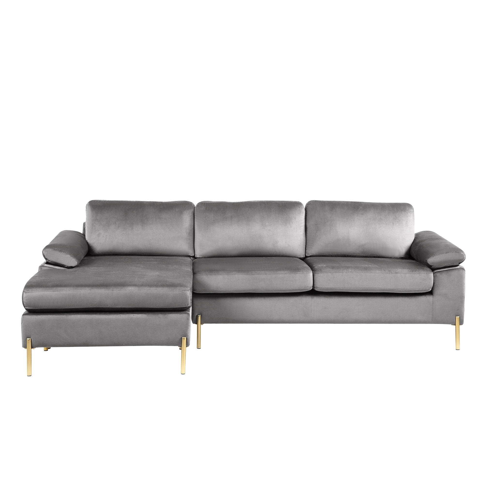 Aukfa 101" Velvet Sectional Sofa Pillow Top Arm Sleeper Couch for Living Room, Gray