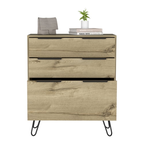 Xukmct 3 Drawers Dresser with Handle, Wood Storage Cabinet for Living Room, Bedroom, Light Brown