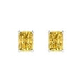 thumbnail image 3 of 2.0 Ct Emerald Cut Studs Yellow Crystal 14K White Solid Gold Everyday Dainty Earrings Push Back, 3 of 7