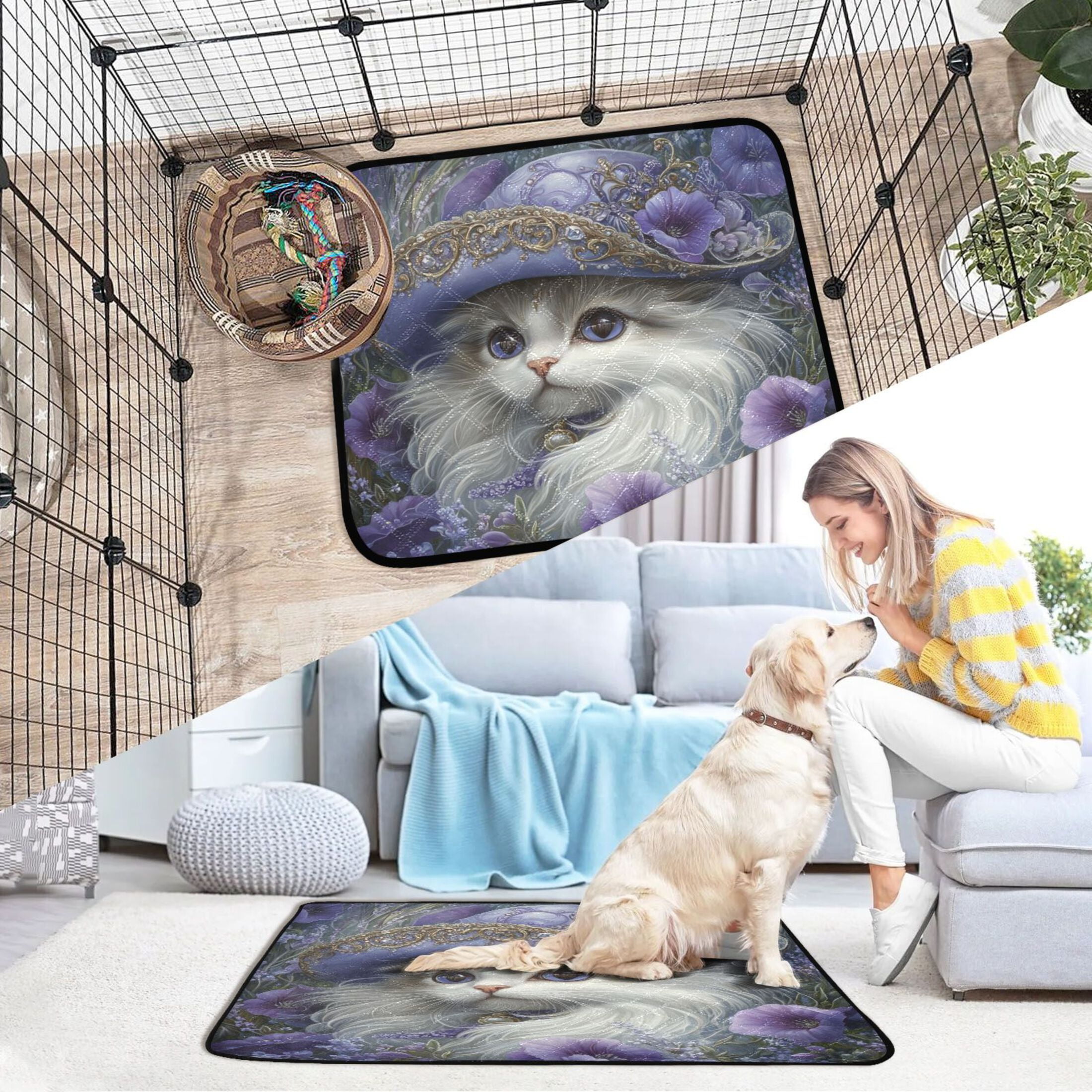 Qxltty Gorgeous Persian Cat Cat litter Pads Pet Set of 2 Diaper Mats Center Anti-leakage Layer Absorbent Soft and Comfortable