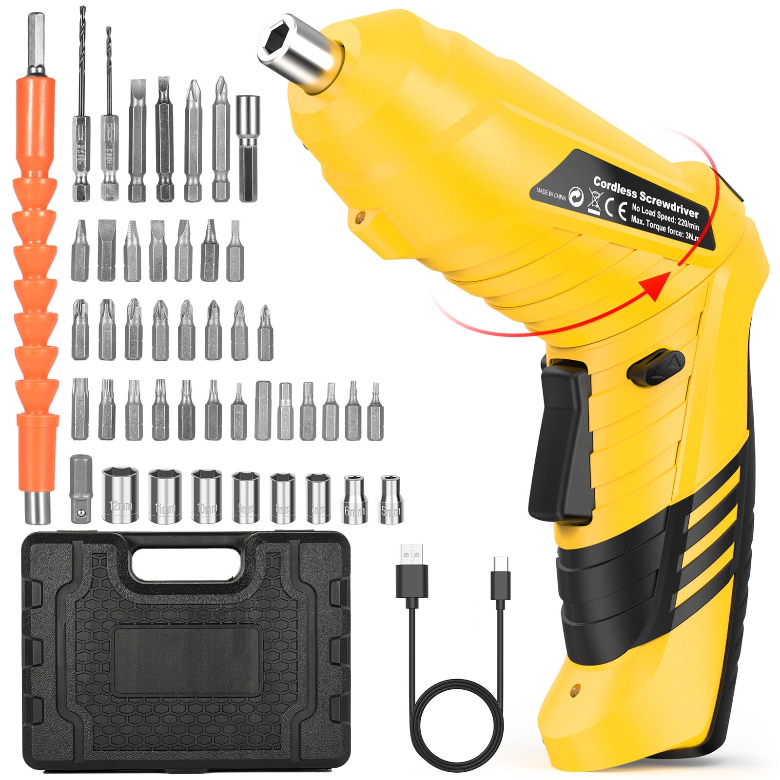 Battery Operated Power Screwdriver Electric Kit 90 Rotatable Hand Drill 47 Piece Set with LED Light Walmart