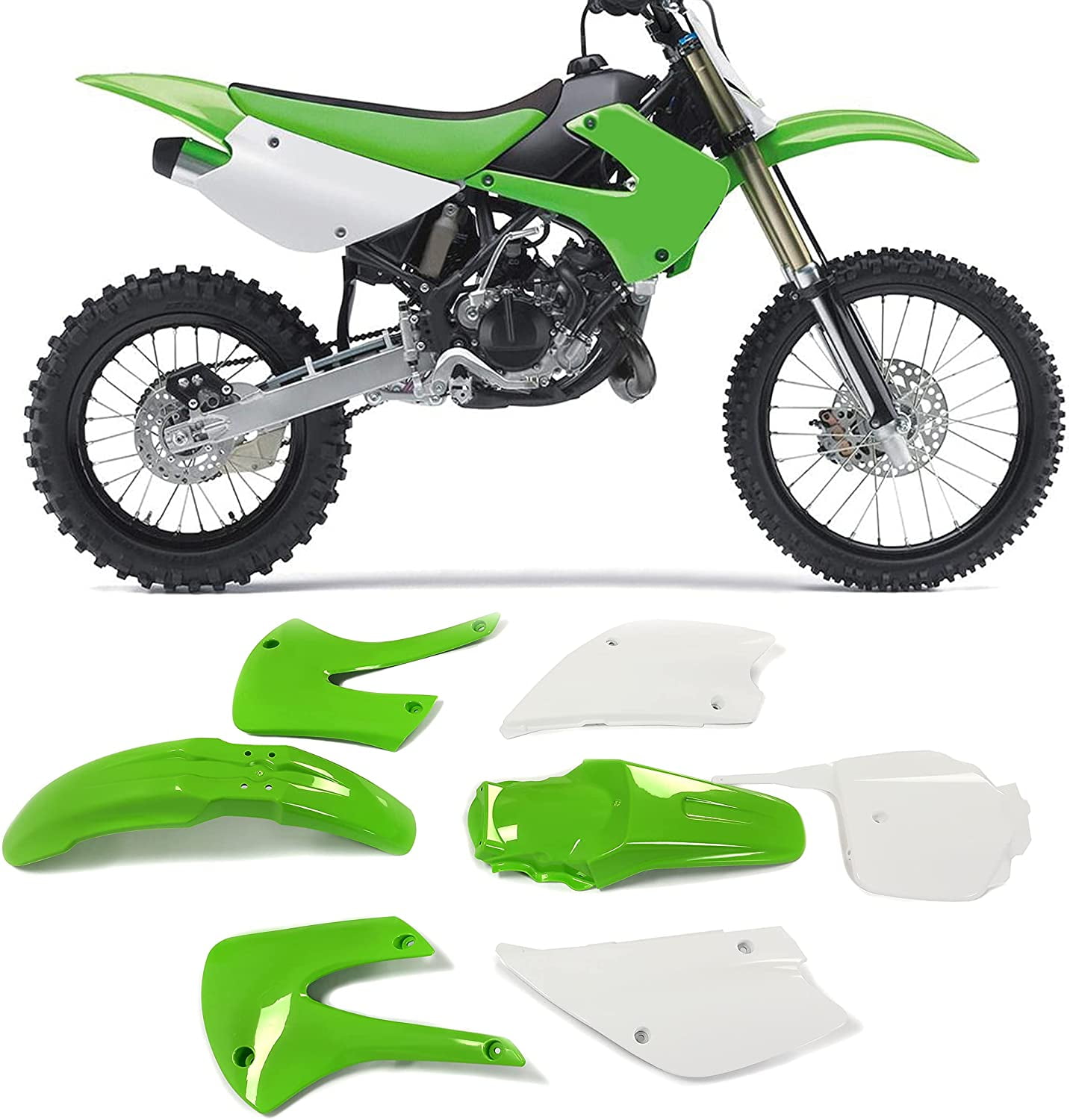 Green+White Kojem Full Plastic Kit Bodywork Compatible With 2001-2013 Kawasaki KX85 KX100 