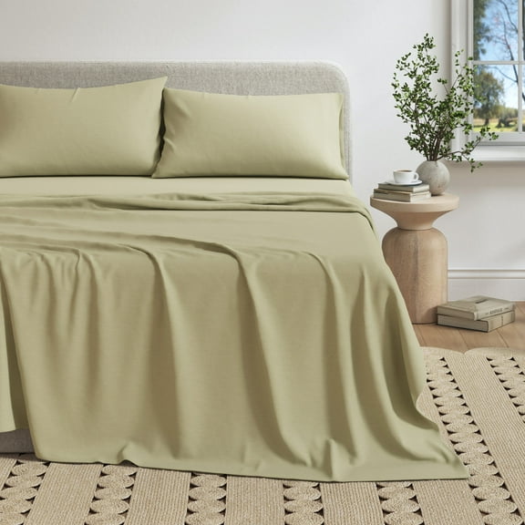Cotton Heathered Melange Jersey Knit Bed Sheet Set (King, Heathered Eucalyptus)