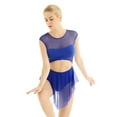 thumbnail image 3 of YEAHDOR Womens Sleeveless Mesh Ballet Gymnastics Leotard Dress Cut Out Front Asymmetric Hem Ballerina Dancewear A Blue X-Large, 3 of 7