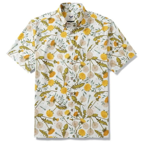 YIUME Hawaiian Shirt for Men Dandelions and Dragonflies Button Down Aloha Shirts for Vacation