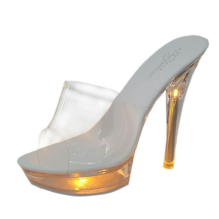 YUHAOTIN Womens High Heels Black with Diamonds Ultra High Transparent Sexy High Heeled Colorful Light Electrified High Heeled Light Shoes Green High Heels Sandals Women Dressy Summer Flat Wide Feet