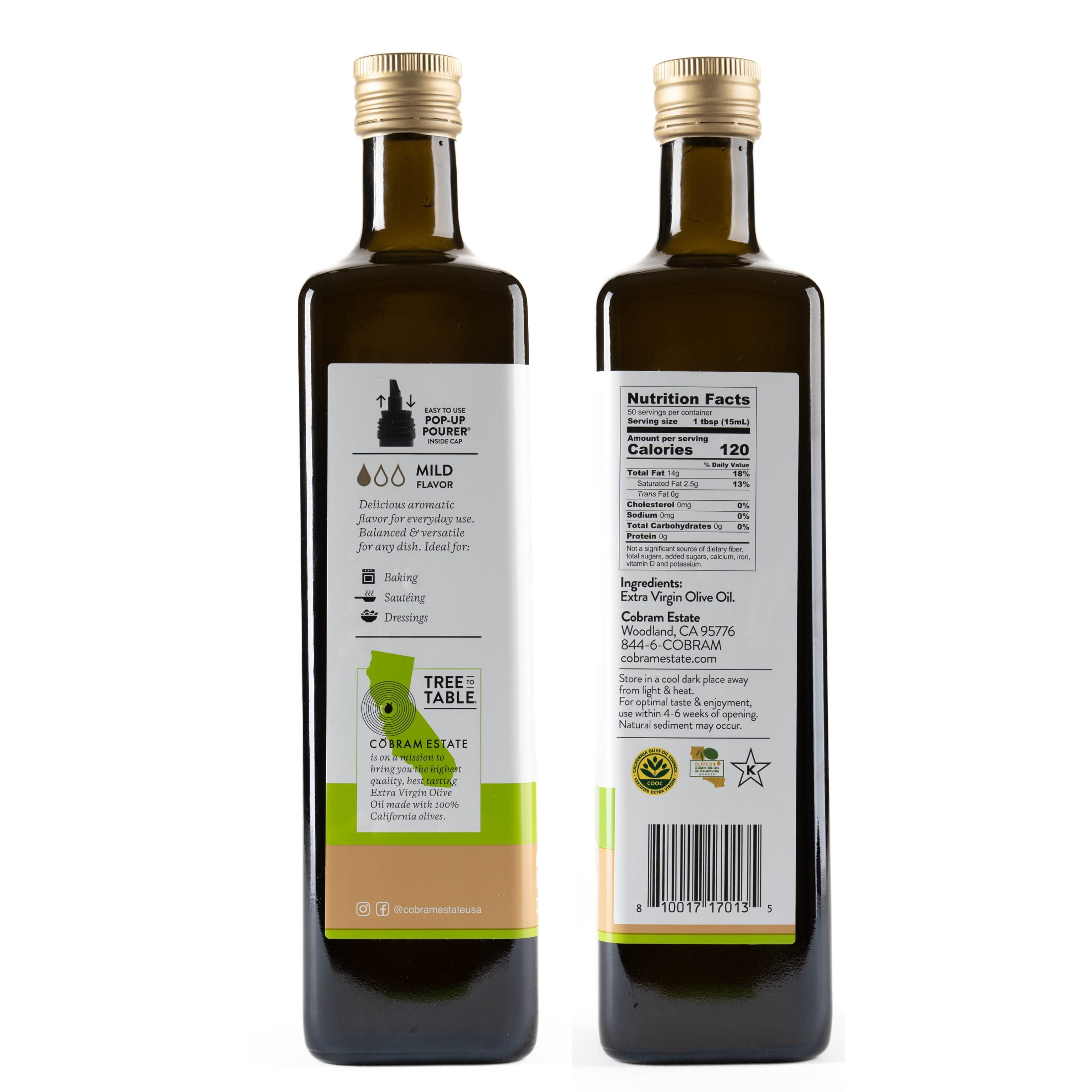 Cobram Estate Mild Flavor 100% California Extra Virgin Olive Oil, 25.4 fl oz Bottle – First Cold Pressed, Easy-Pour Cooking Oil