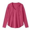 thumbnail image 4 of DYTTDG Women's Waffle Knit Hoodie V Neck Long Sleeve Pullover Top Casual Lightweight Hooded Sweatshirt Pocket, 4 of 8