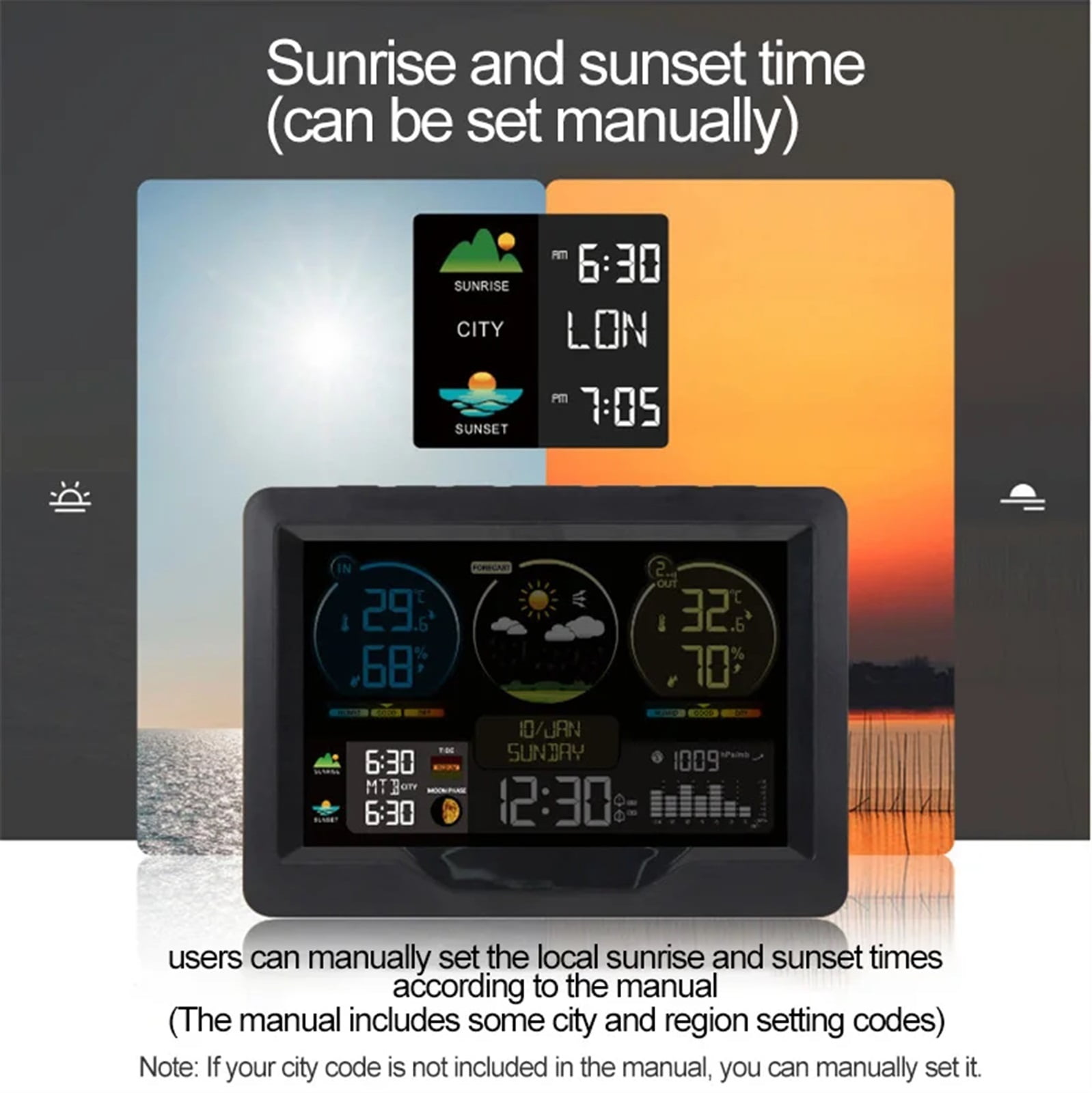 Digital Weather Station Clock Indoor Outdoor Temperature and Humidity Meter Weather Forecast Wireless Electronic Table Clock ,High Precision