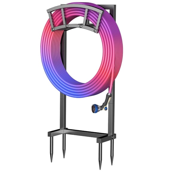 OLV Garden Hose Holder Freestanding Heavy Duty Water Hose Holder Reel,4 Spikes,Holds 150-ft Water Pipe,for Yard Lawn Farm